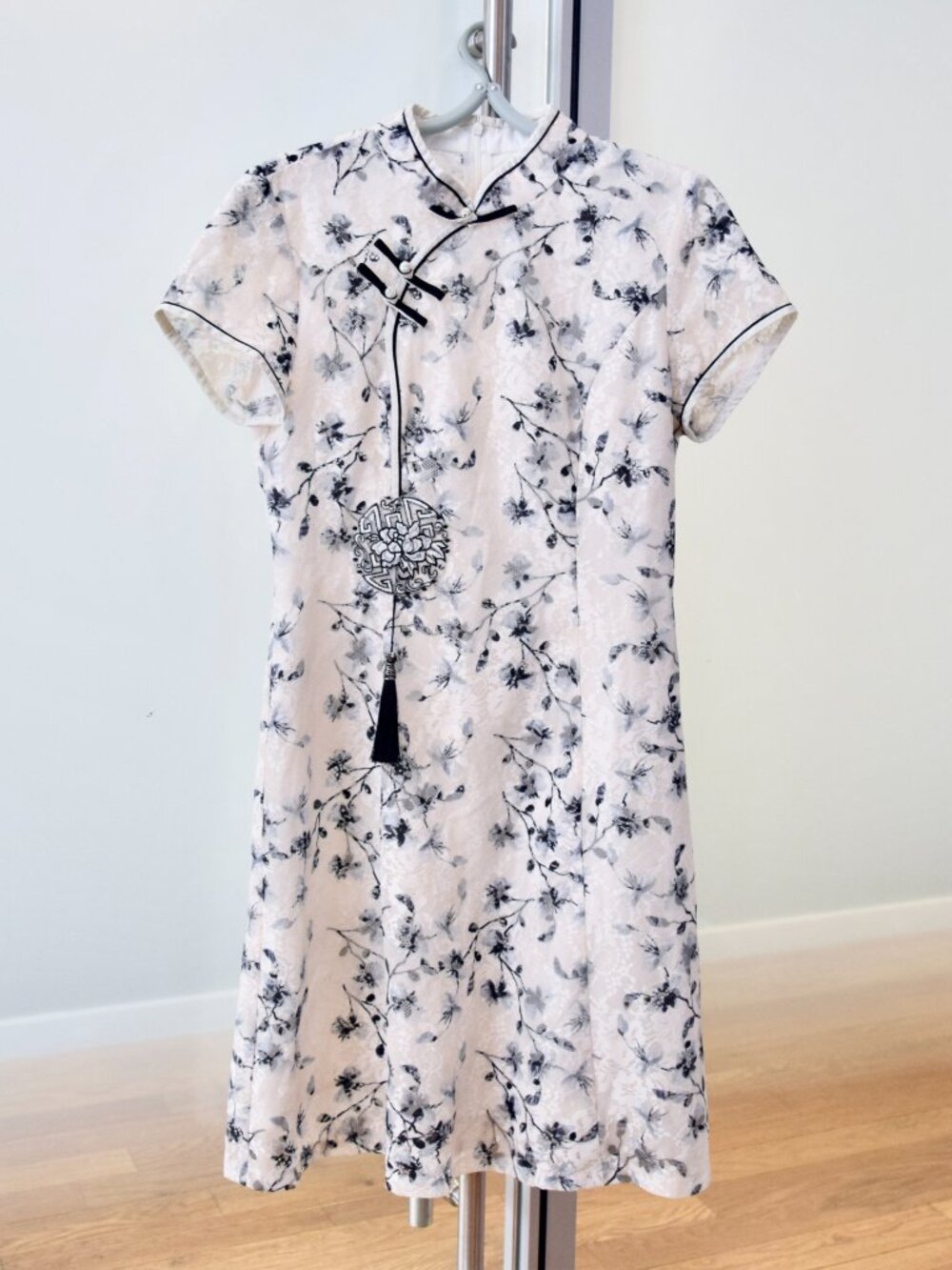 White Lace Black Flora Qipao A Line Dress - Chinese Cheongsam